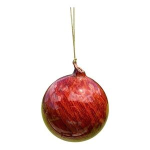 Hand Blown Red Orange Glitter Tiger Eye Medium Glass Ornament